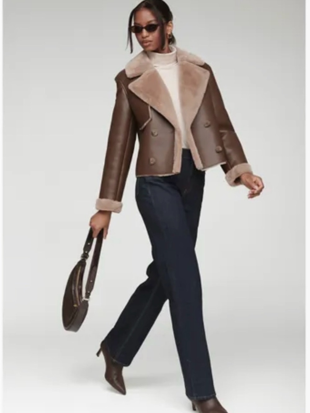 bagatelle Brown Faux Leather Shearling-Trim Jacket NWT Sz L $129 Bloomingdale’s